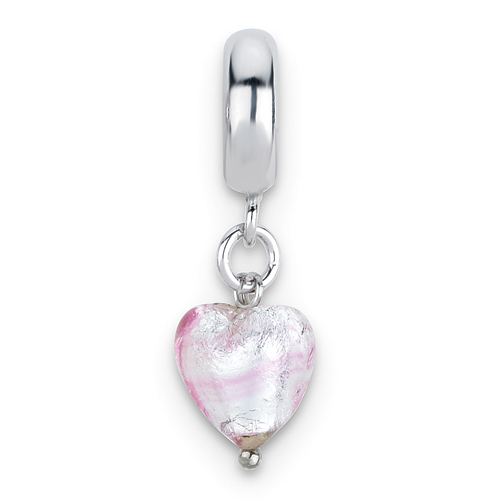 Jewelry Beads Glass Beads Sterling Silver Reflections Pink Heart Italian Murano Dangle Bead