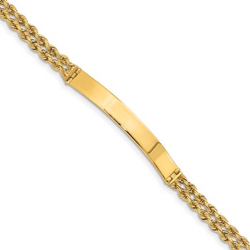 14k Polished Solid Chain/Solid Plate Two-Strand Rope 39.5x5mm Plate 7 inch ID Bracelet