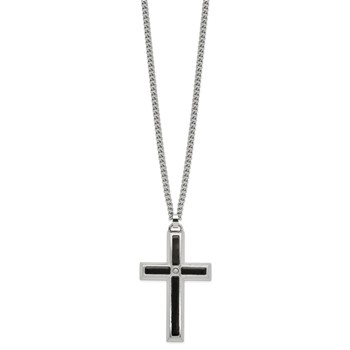 IBGoodman Stainless Steel with Black Enamel Inlay Diamond Cross 24 inch Curb Chain Necklace — alternate view