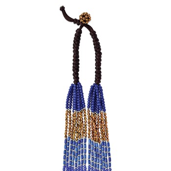 Blue Bronze and Metallic Glass Beads Drape Necklace — alternate view