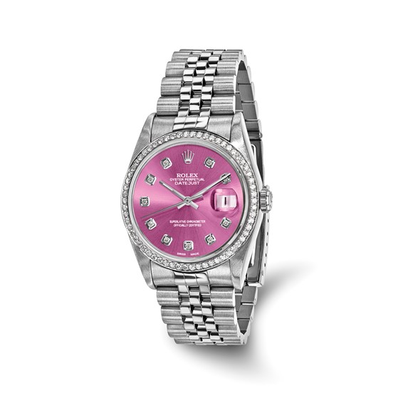 Swiss Crown™ USA Pre-owned Rolex-Independently Certified Steel 36mm Jubilee Datejust Pink Diamond Dial and Bezel Watch