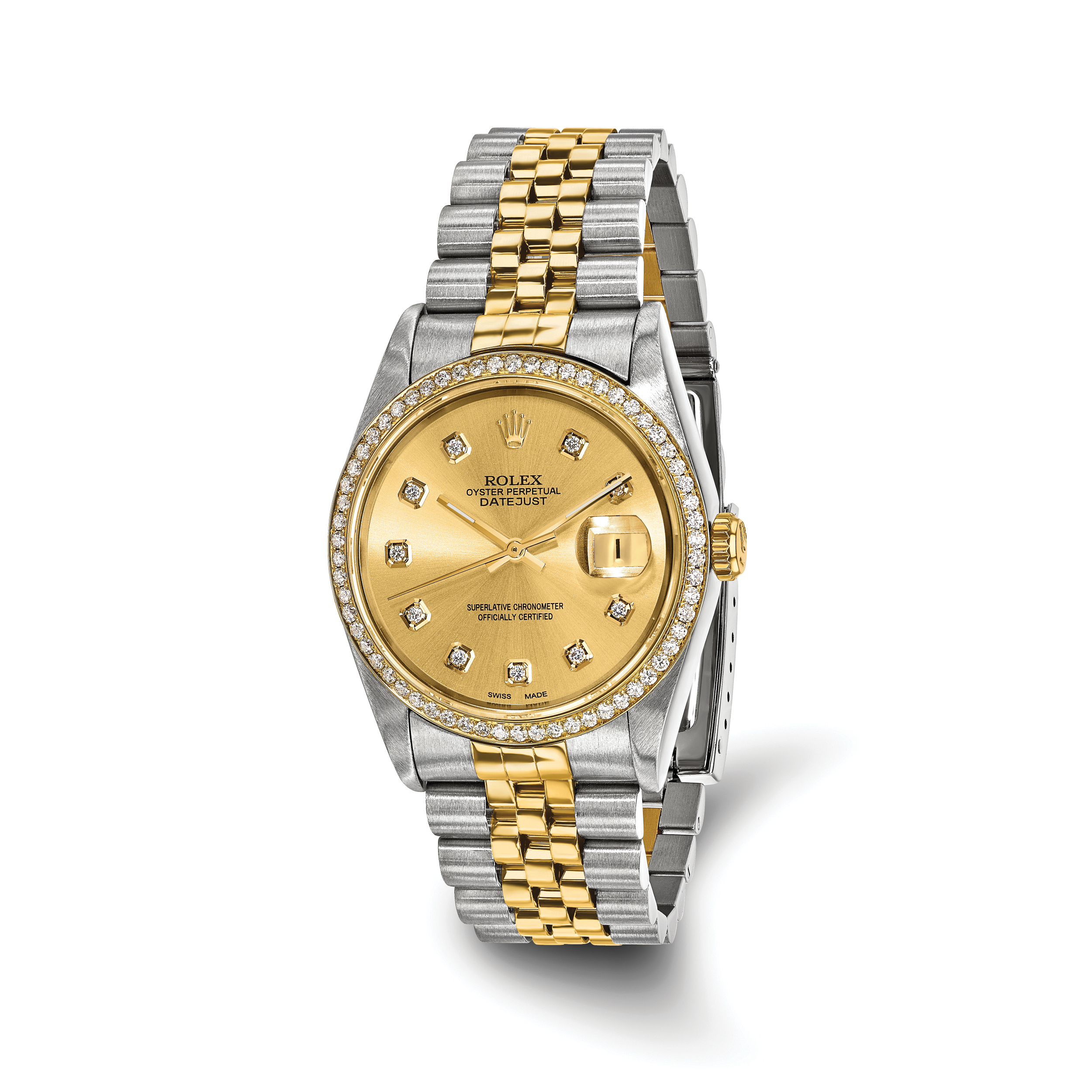 Pre owned Rolex Independently Certified Men s Two tone Datejust Jubilee with Champagne Diamond Dial and Diamond Bezel Swiss Crown USA