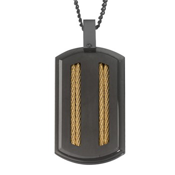 IBGoodman Stainless Steel Black IP-plated  with Yellow IP-plated Wire Inlay Dog Tag with 24 inch Curb Chain Necklace