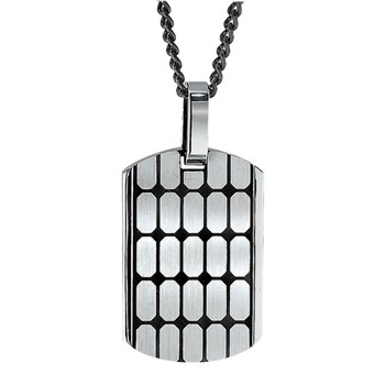 IBGoodman Stainless Steel Black IP-plated Cobblestone Design Dog Tag with 24 inch Curb Chain Necklace