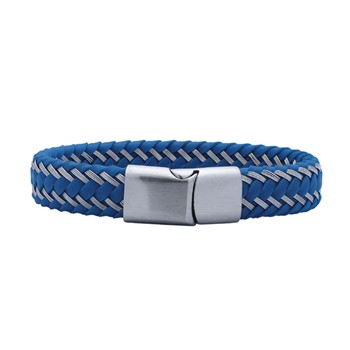 IBGoodman Stainless Steel with Blue Rubber Braided 7 inch Bracelet
