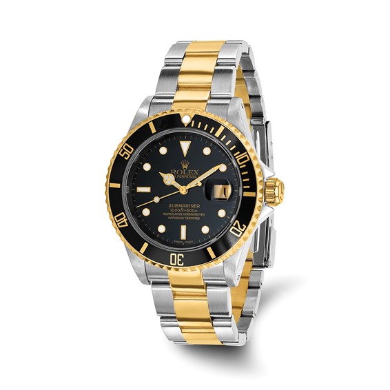 Swiss Crown™ USA Pre-owned Rolex-Independently Certified Steel and 18k Oyster 40mm Submariner Black Dial Watch