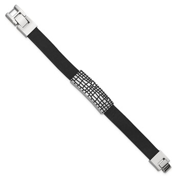 IBGoodman Stainless Steel Textured with Black Enamel ID Black Leather 7.5 inch with .5 inch extension Bracelet — alternate view