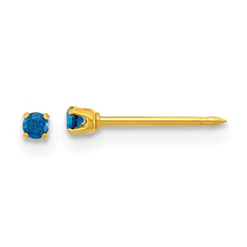 Inverness Stainless Steel 24k Gold-plated 2mm Blue CZ Stud Post Piercing Earrings