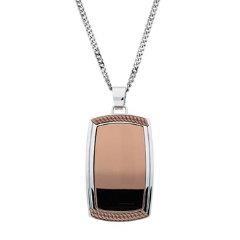 IBGoodman Stainless Steel Brown IP-plated with Rope Detail Dog Tag with 24 inch Curb Chain Necklace