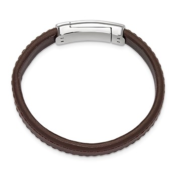 IBGoodman Stainless Steel Rose IP-plated Brown Leather 7 inch Bracelet — alternate view