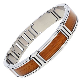 IBGoodman Stainless Steel with Bamboo Inlay 8.75 inch Link Bracelet
