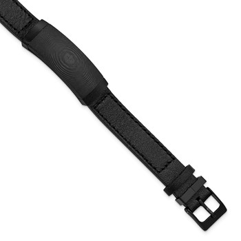 IBGoodman Stainless Steel Black IP-plated Solid Carbon Fiber Black Leather Bracelet