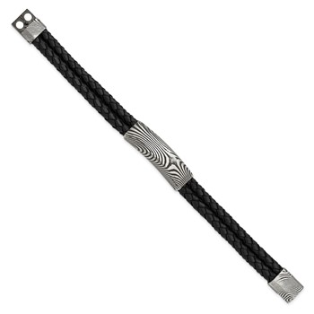 IBGoodman Stainless Steel with Damascus Steel Black Leather Bracelet — alternate view