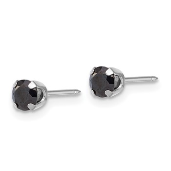 Inverness 14k White Gold Polished 4mm Black CZ Stud Post Piercing Earrings — alternate view