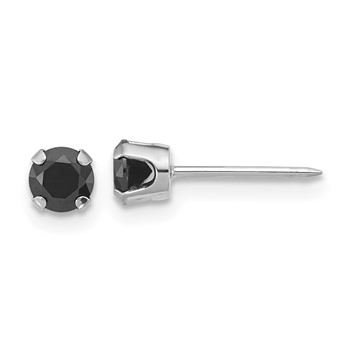 Inverness 14k White Gold Polished 4mm Black CZ Stud Post Piercing Earrings