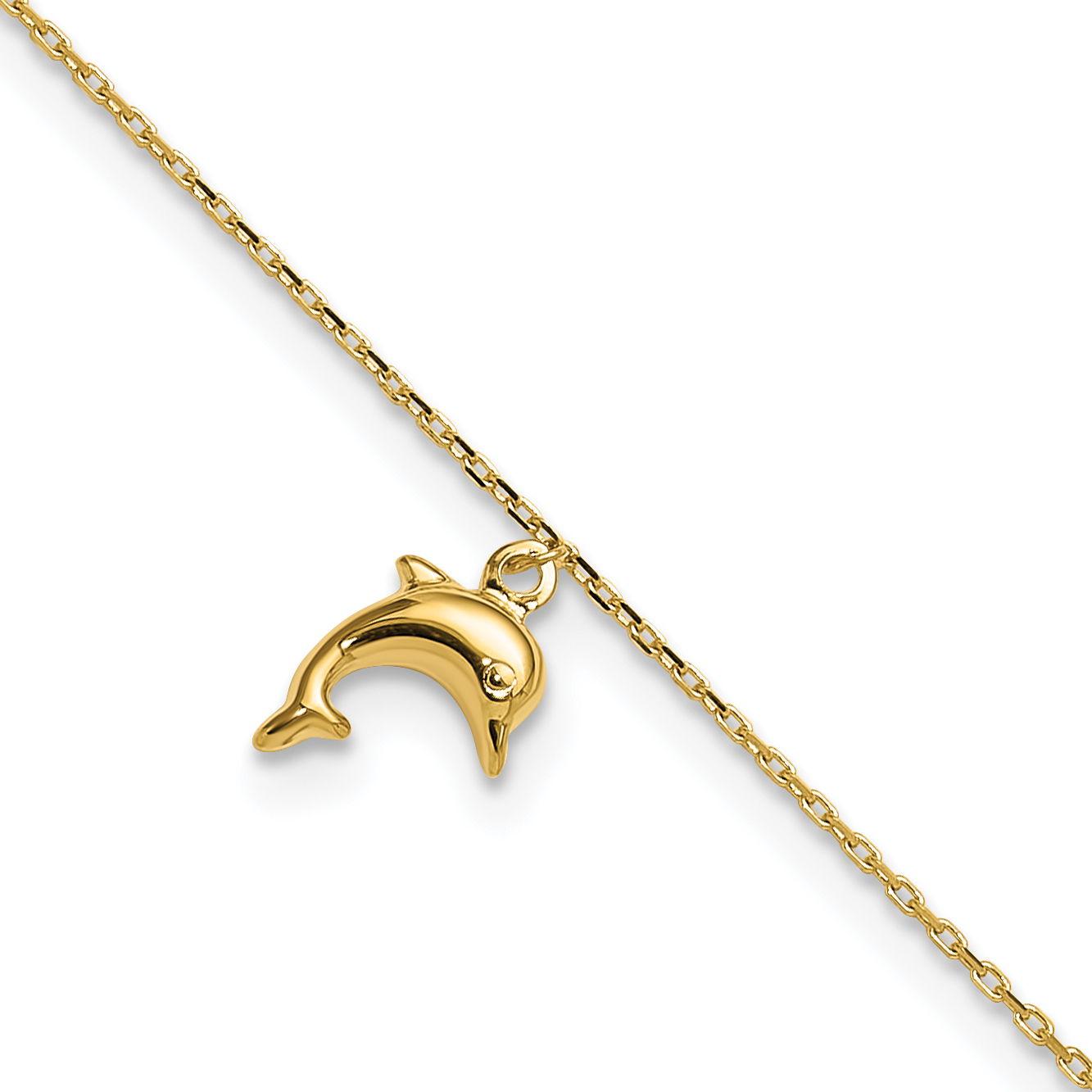 10k Dolphin Charm 9in with 1in Extension Anklet - Quality Gold