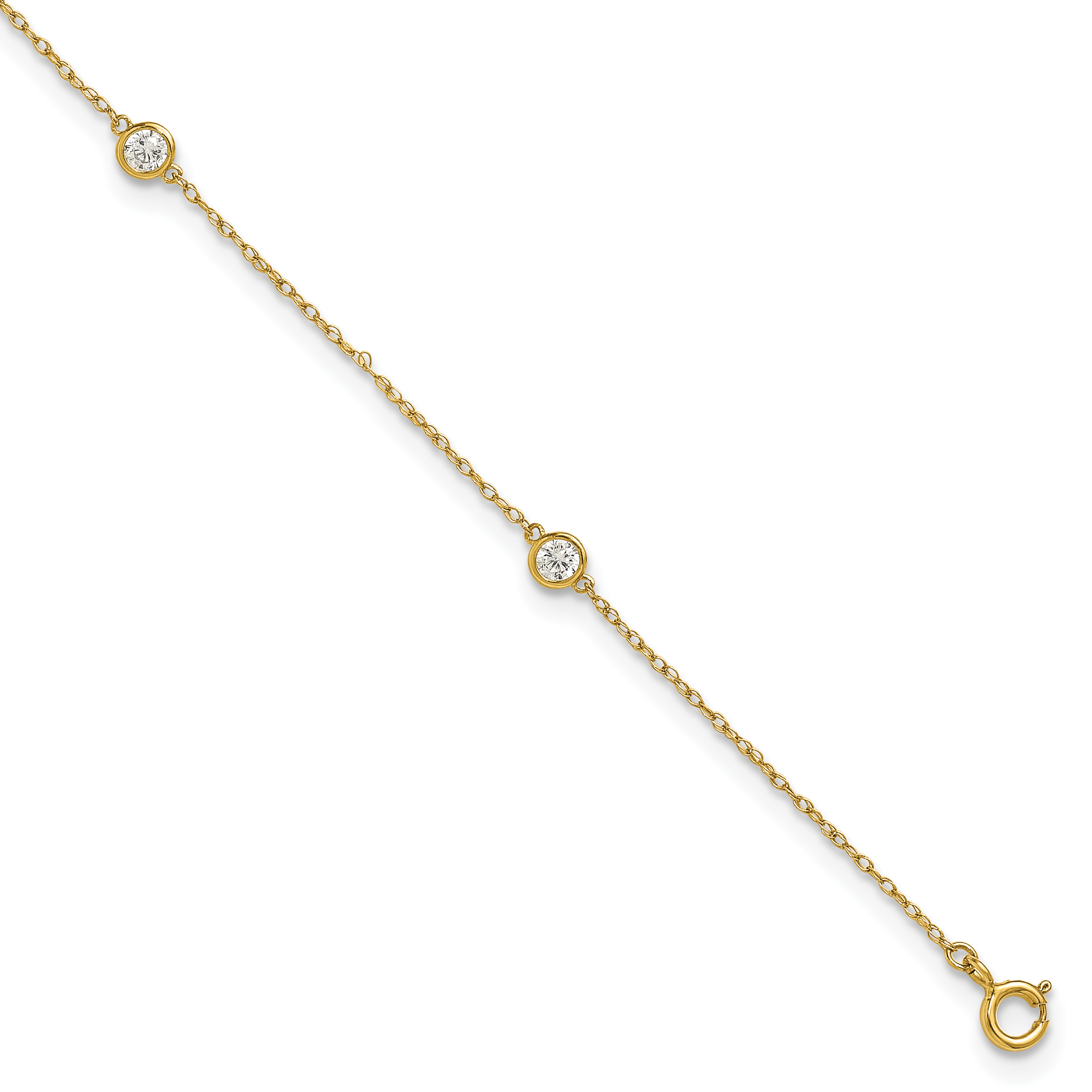 10k Polished Bezel-set 3.8mm CZ 5-Station 10 inch Anklet