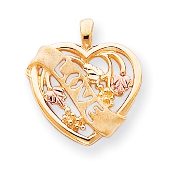 10k Black Hills Gold Love Banner Across Scrolled Heart Pendant