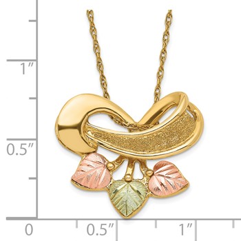 10k Tri-color Black Hills Gold Textured D/C Fancy Leaf Chain Slide Necklace — alternate view