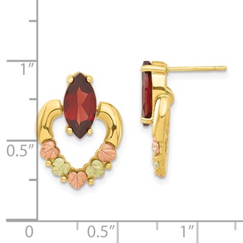 10k Tri-color Black Hills Gold Leaf Heart Garnet Dangle Earrings — alternate view