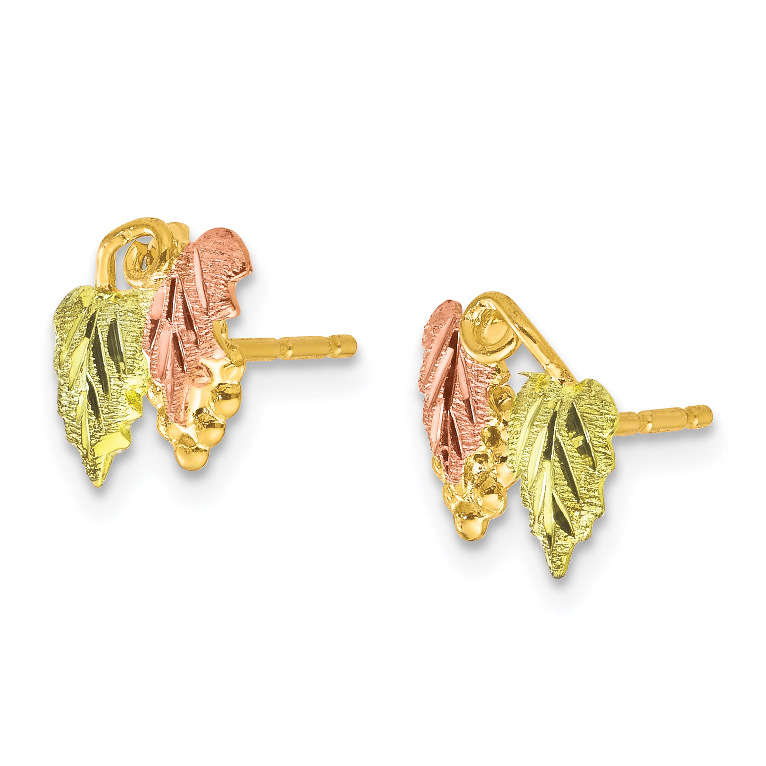12k Tri-color Black Hills Grapes and Leaves Post Earrings 10x9mm 10k detailed image 2