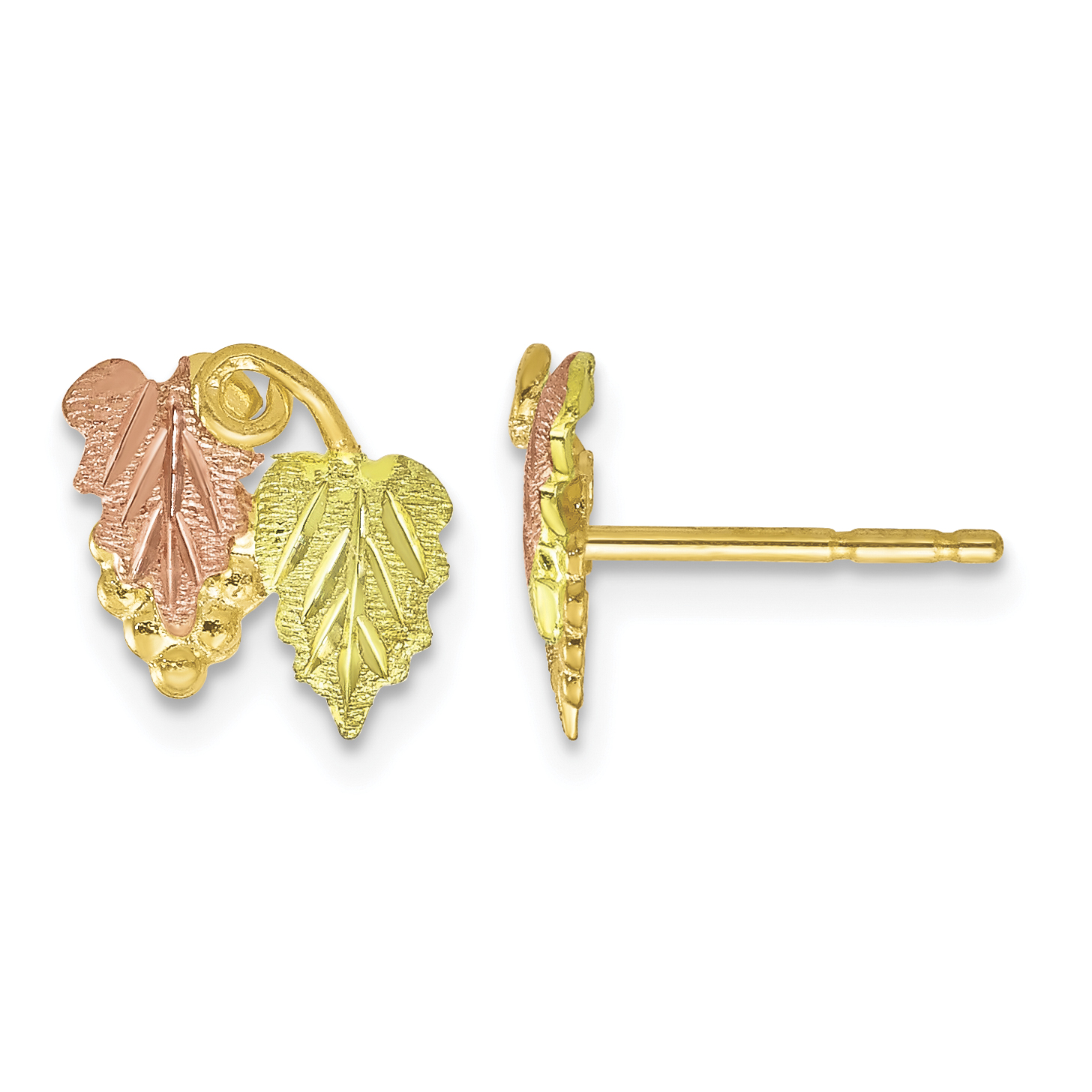 12k Tri-color Black Hills Grapes and Leaves Post Earrings 10x9mm 10k main product image