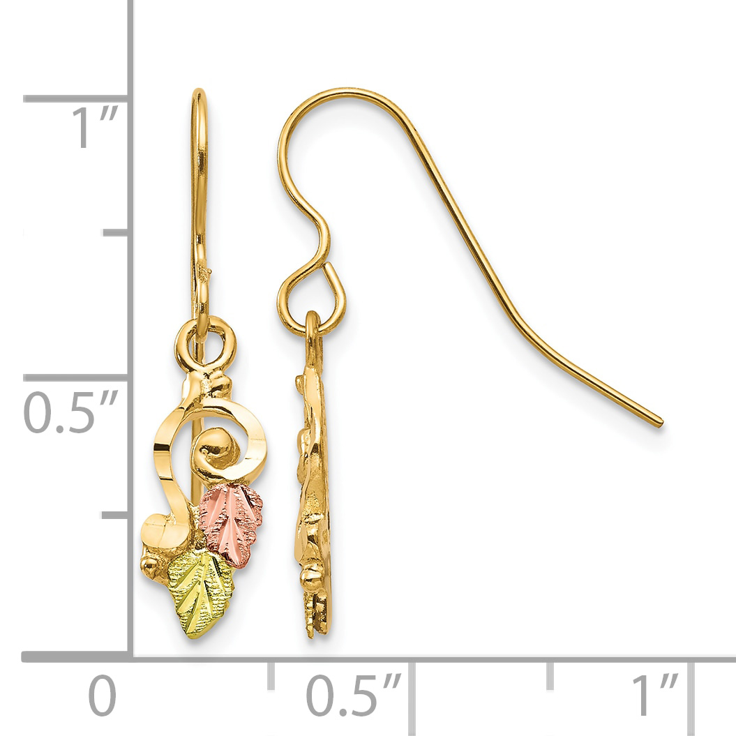 12k Tri-color Gold Black Hills Leaves Scroll Earrings 10k Tri-color Gold 26x6mm detailed image 4