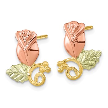 10k Tri-Color Black Hills Gold Rose Post Earrings — alternate view