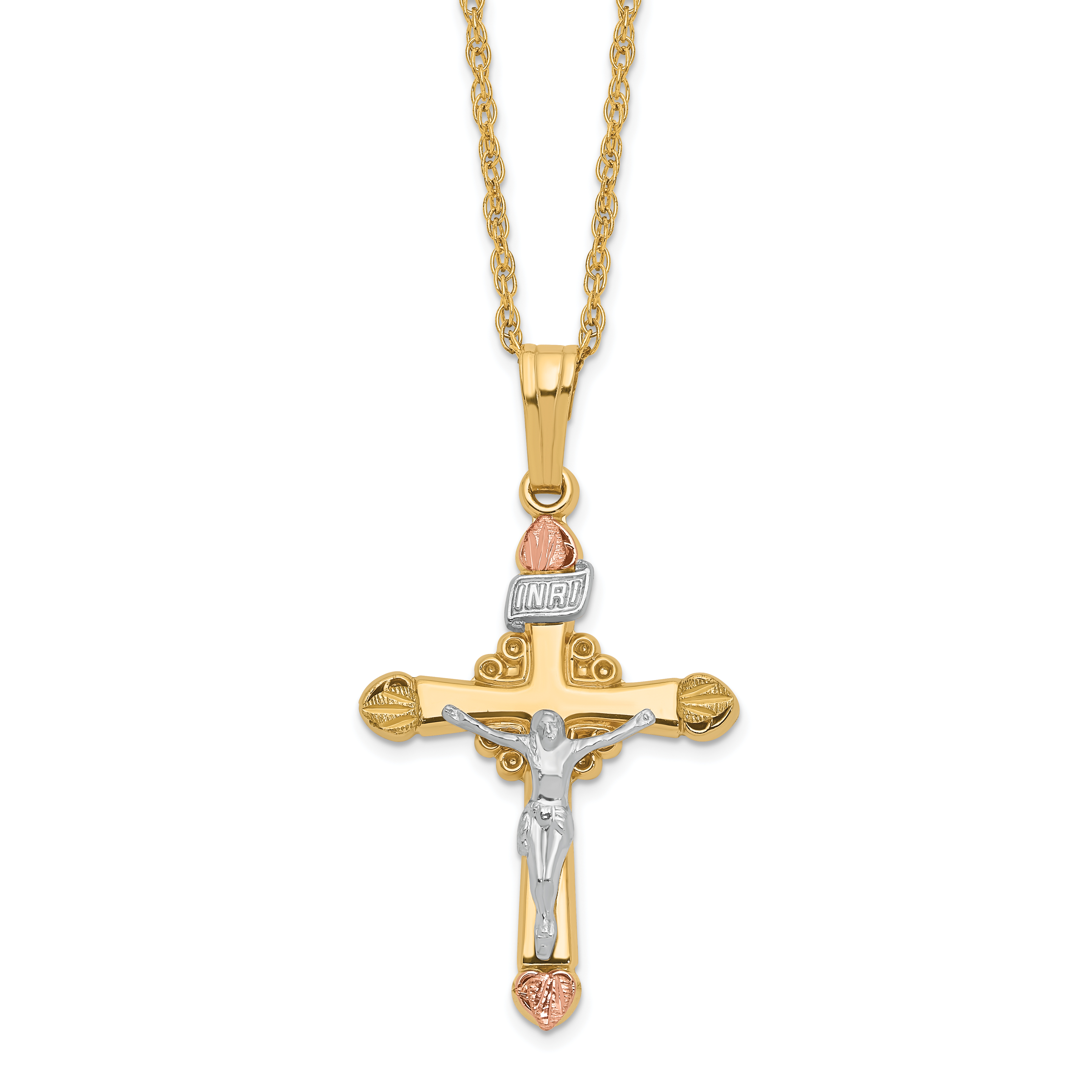10k and 12k Black Hills Gold Crucifix 14k Gold-filled Chain 18 inch Necklace