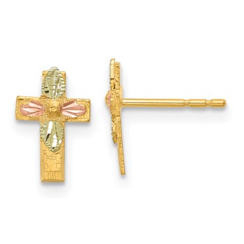 10k Tri-Color Black Hills Gold Cross Earrings