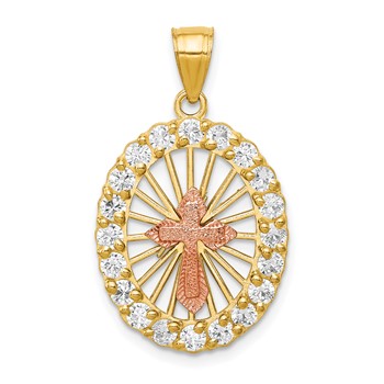 10k Two-tone CZ Cross Pendant