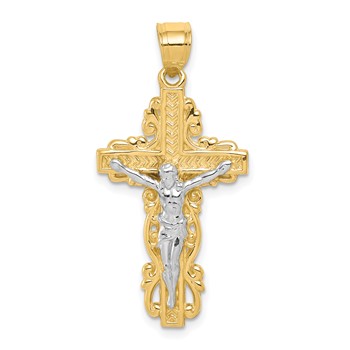 10K w/ Rhodium Crucifix Pendant