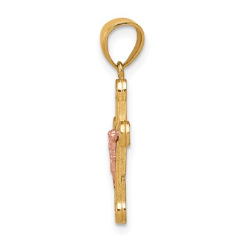 10k Two-tone Yellow and Rose Gold CZ Crucifix Pendant — alternate view