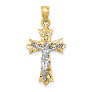 10K with Rhodium Filigree Crucifix Pendant