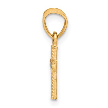 10K w/ Rhodium Tiny Diamond-Cut Cross Pendant — alternate view