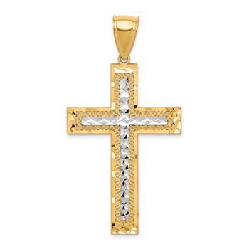10K w/ Rhodium Diamond-Cut Cross Pendant
