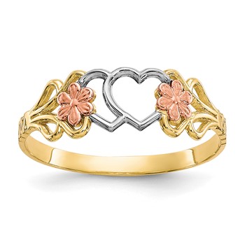 10K Two-Tone with White Rhodium Double Heart Ring