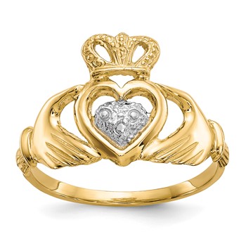 10k and Rhodium Claddagh Ring