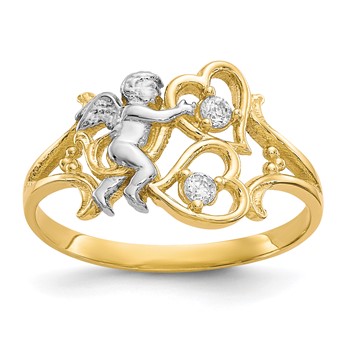 10k and Rhodium CZ Angel with Hearts Ring