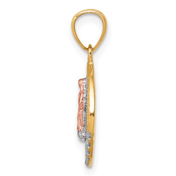 10K Two-Tone (Yellow Gold and Rose Gold) w/ White Rhodium CZ Our Lady Of Guadalupe Round Pendant — alternate view