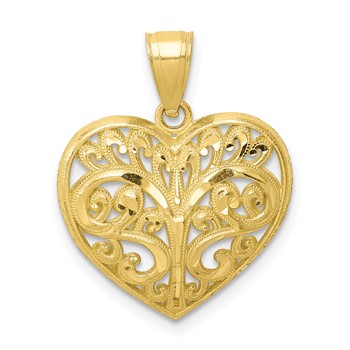 10K Diamond-cut Filigree Heart Charm
