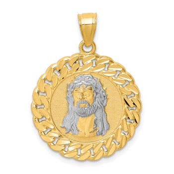 10K D/C with Rhodium Jesus Face Pendant