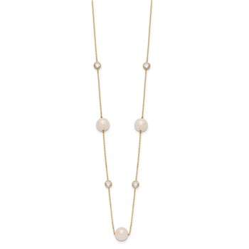 10K Polished CZ and 7-8mm FWC Pearl 7 Station Necklace — alternate view