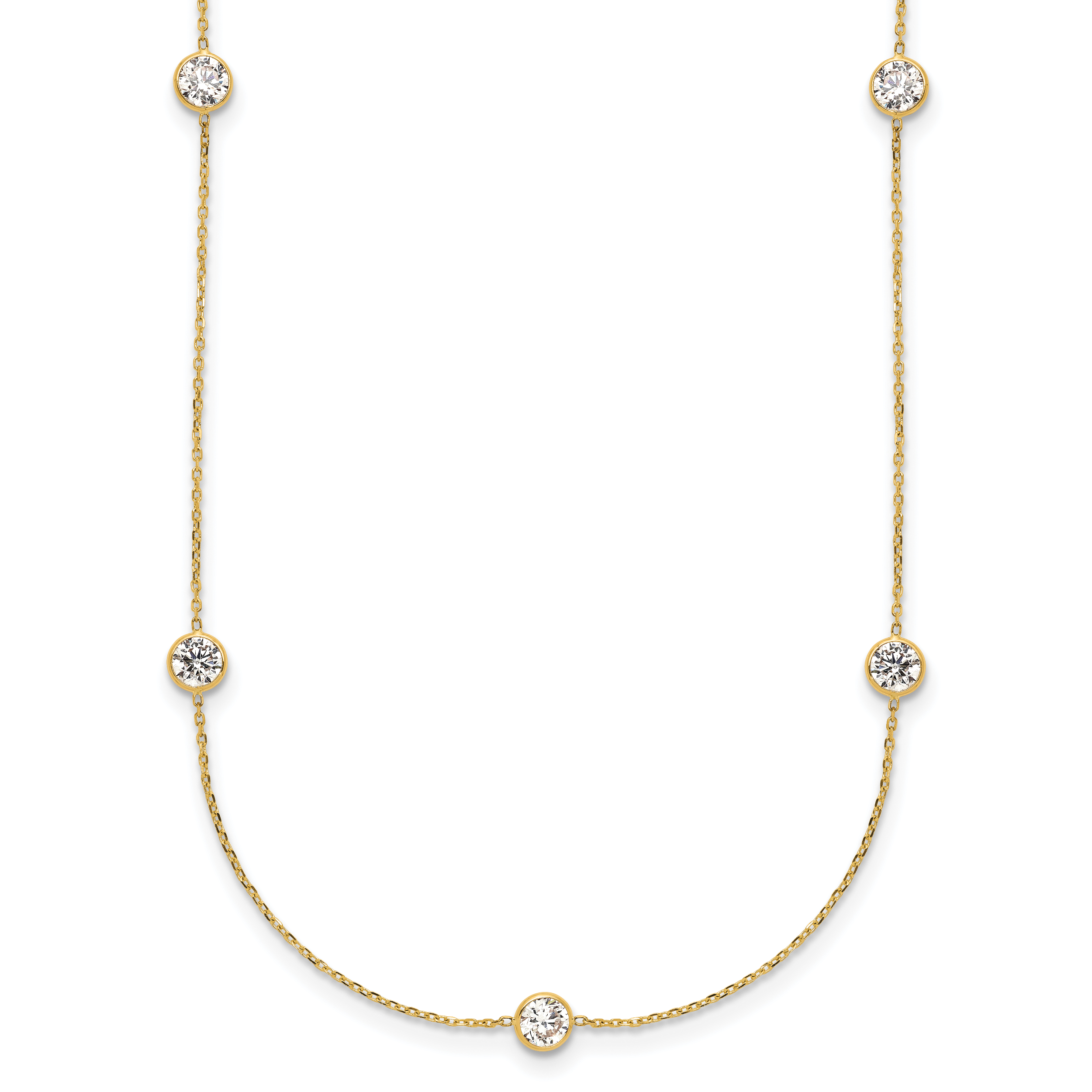 10K Polished Bezel-set Round CZ 7-Station 18 inch Necklace