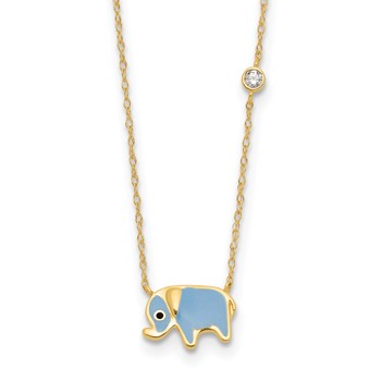 10K Polished CZ Enameled Elephant Necklace