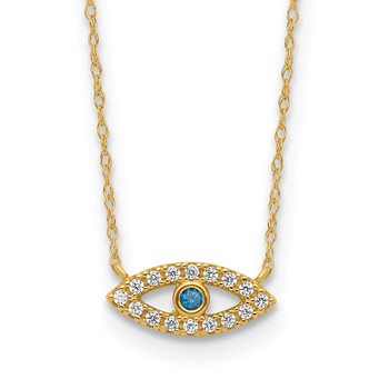 10K Polished CZ Evil Eye Necklace