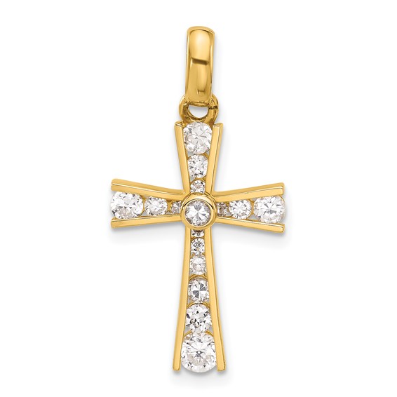 10K Polished CZ Latin Cross Pendant - Quality Gold