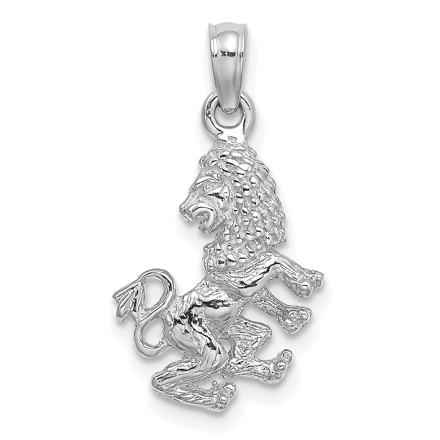 10K White Gold 3-D Leo Zodiac Pendant