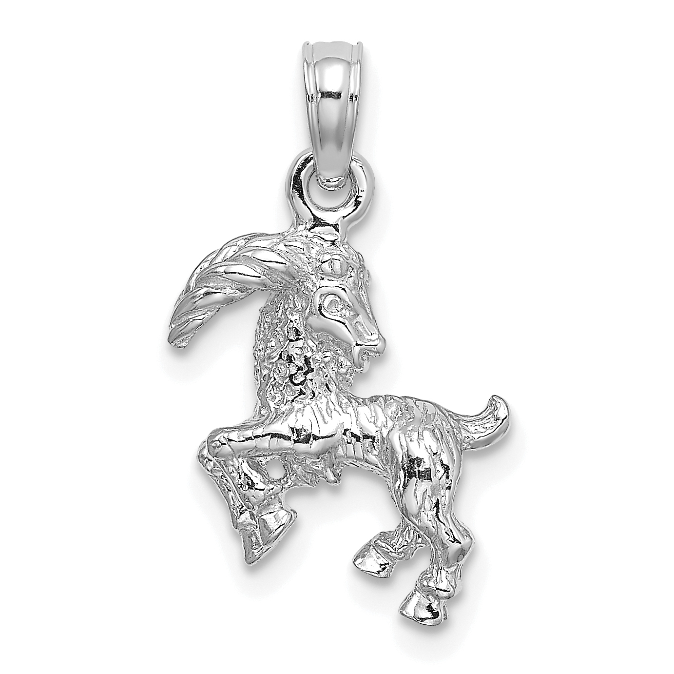 10K White Gold 3-D Capricorn Zodiac Pendant