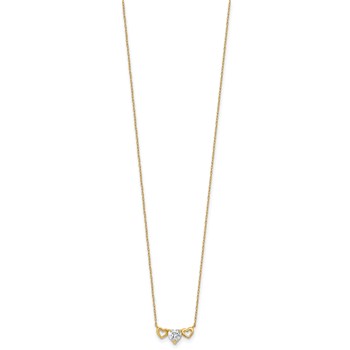 10k Polished Heart CZ Center with Two Open Hearts 18.5 inch Necklace — alternate view